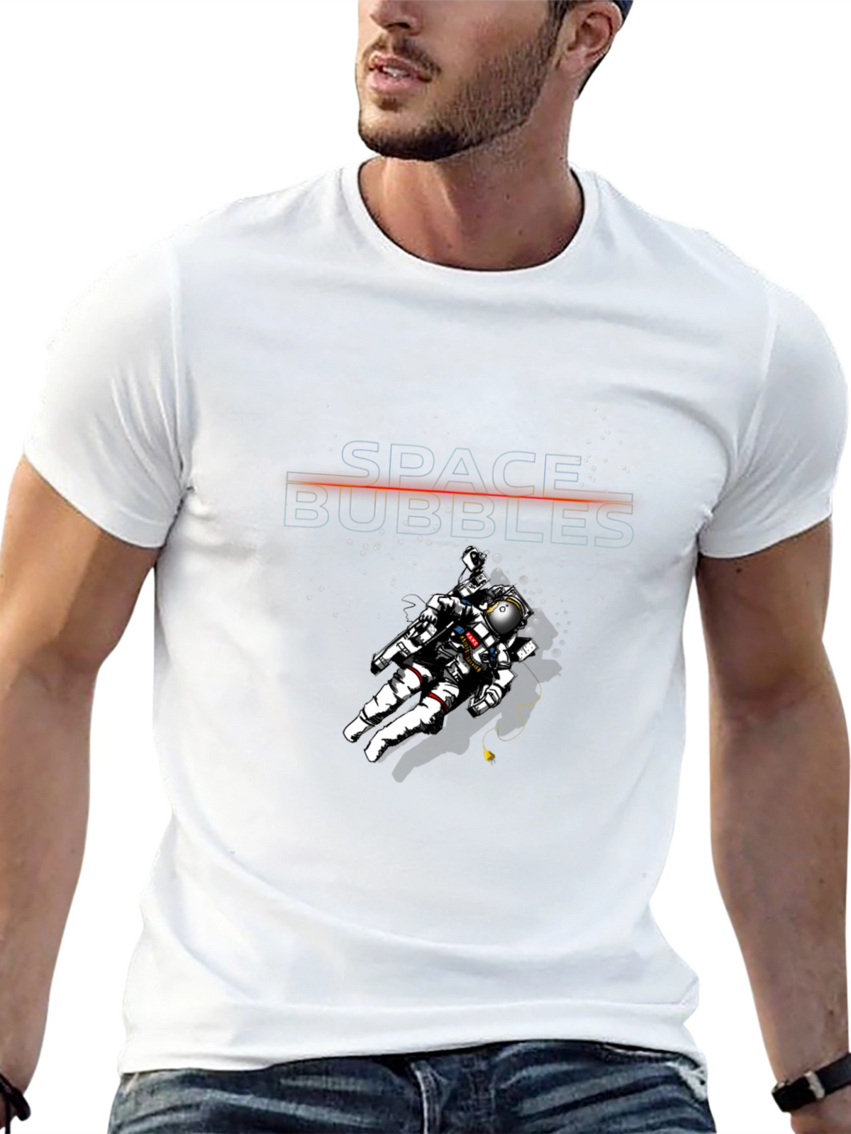 Space Bubbles Graphic T-Shirt - Unique Astronaut Design