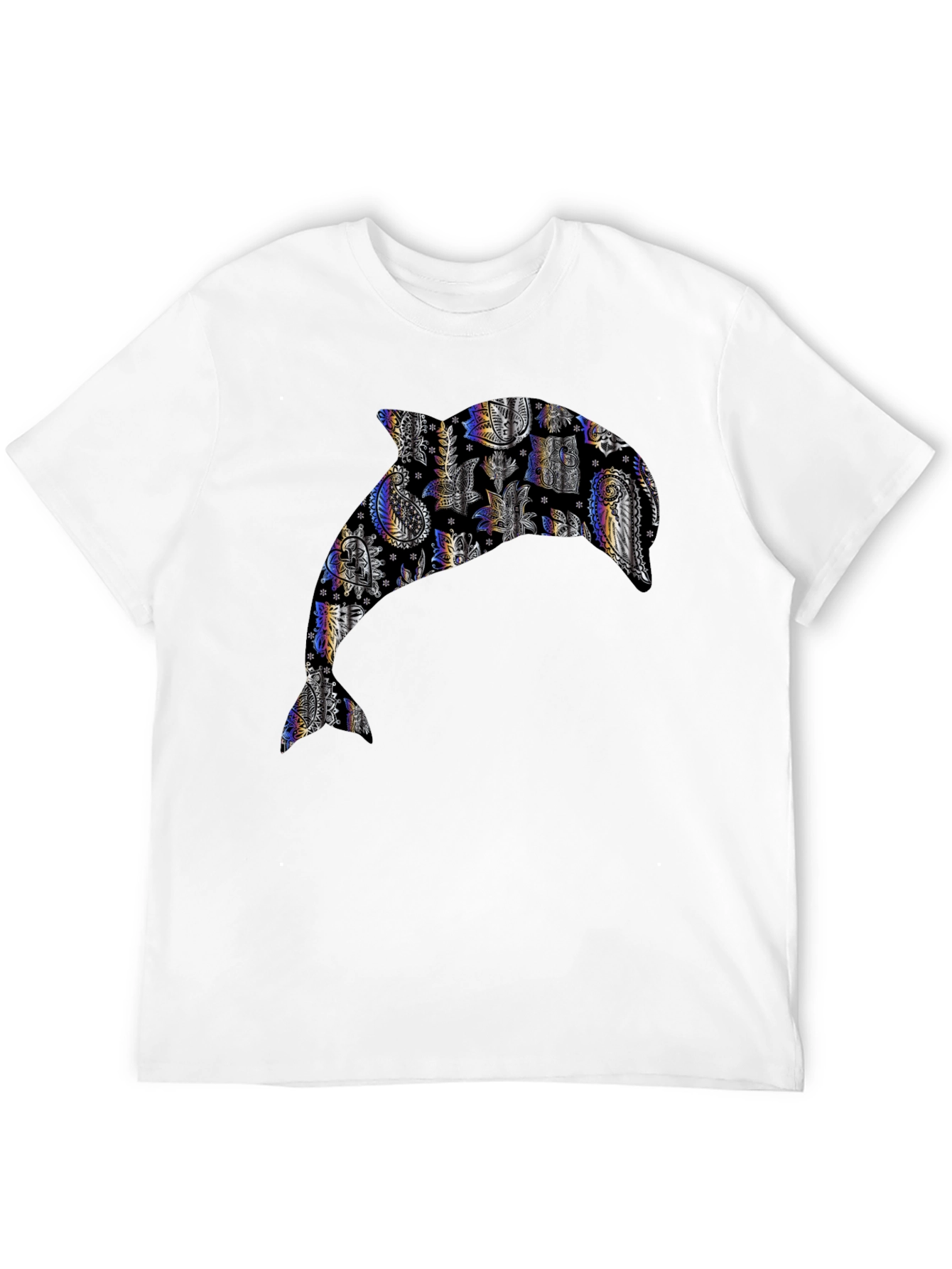 Dolphin Patterned Graphic Tee - Black