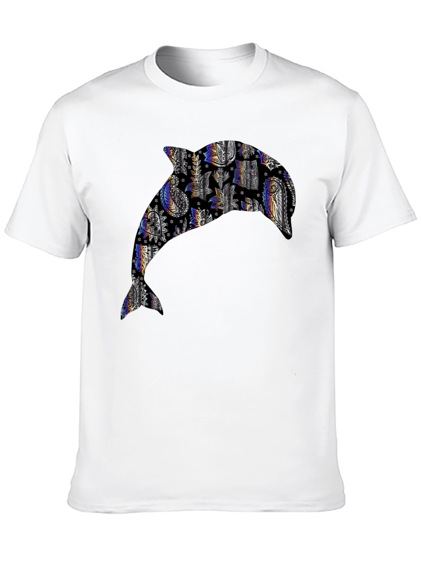Dolphin Patterned Graphic Tee - Black