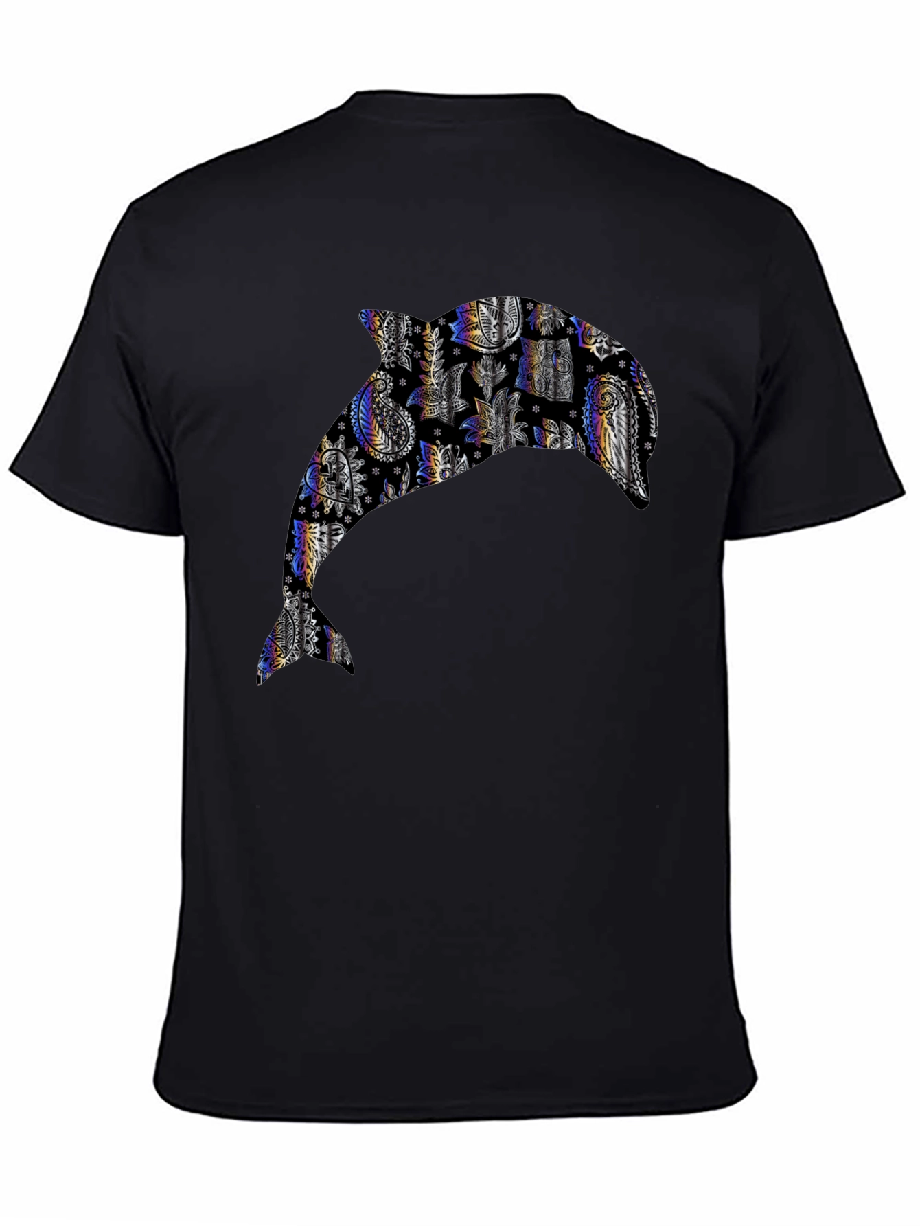 Dolphin Patterned Graphic Tee - Black