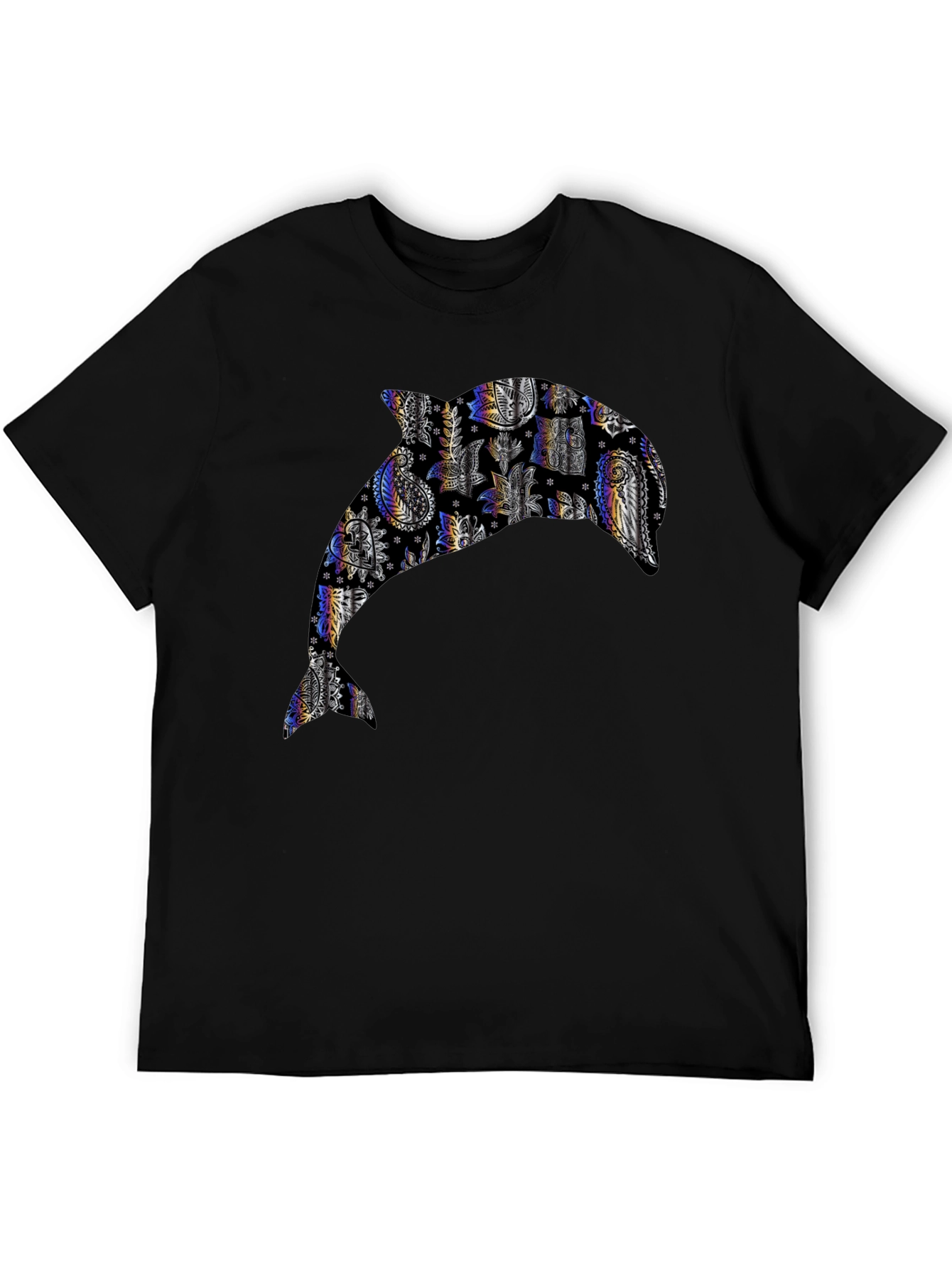 Dolphin Patterned Graphic Tee - Black