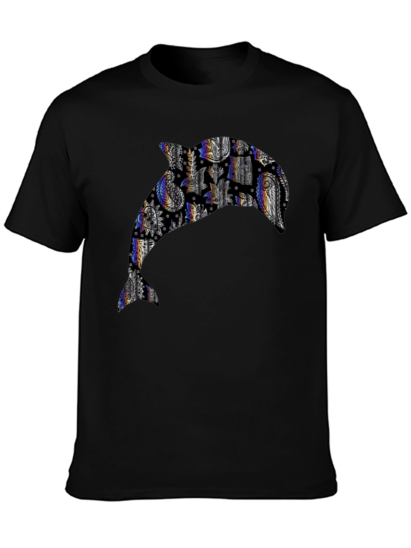 Dolphin Patterned Graphic Tee - Black