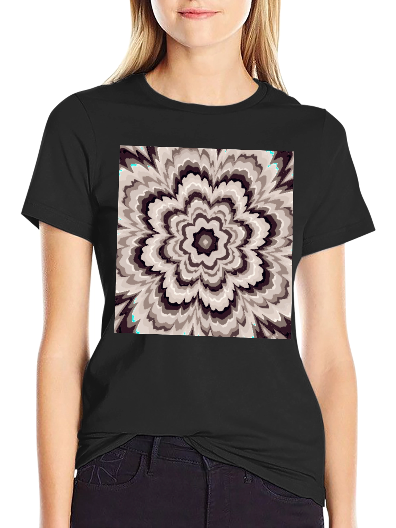 Abstract Floral Graphic Print T-Shirt - Black