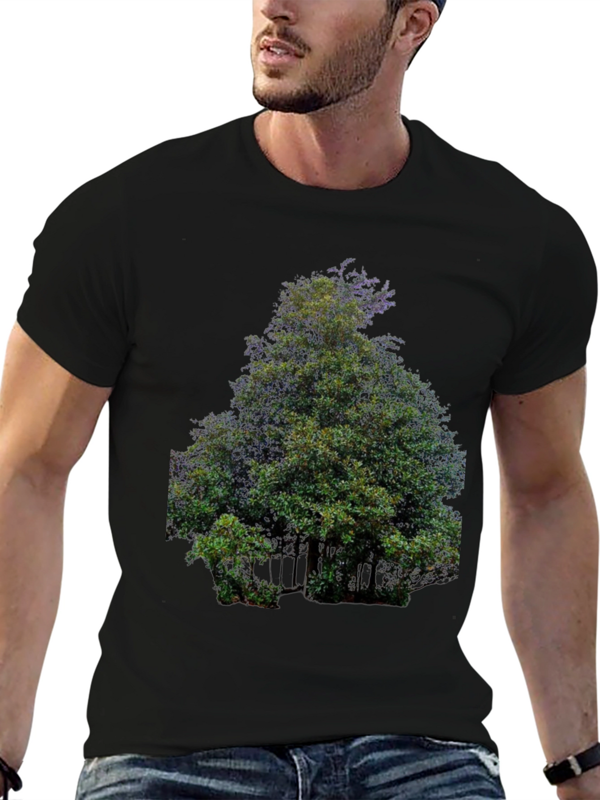 Nature Tree Graphic Print Black T-Shirt