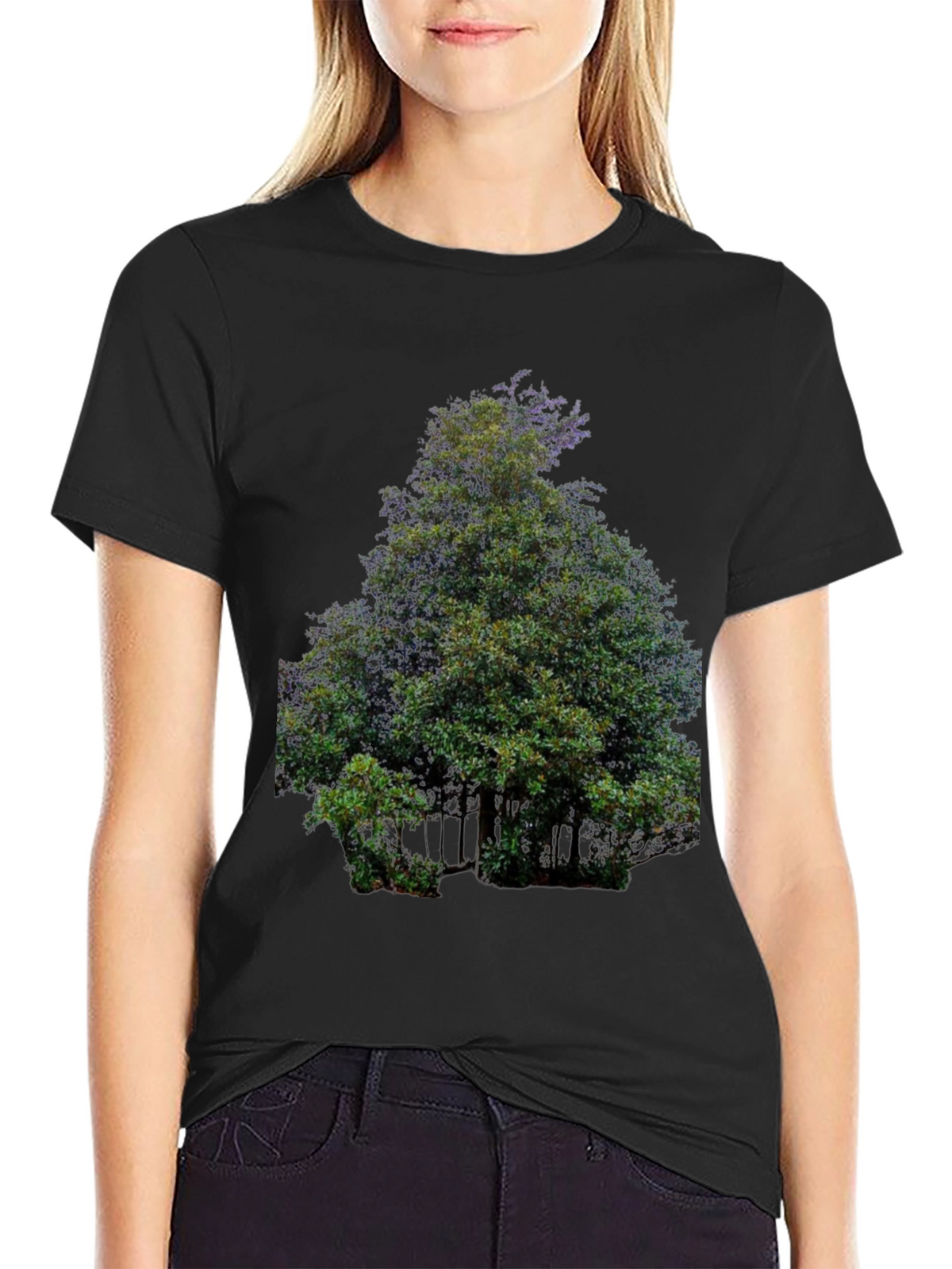 Nature Tree Graphic Print Black T-Shirt