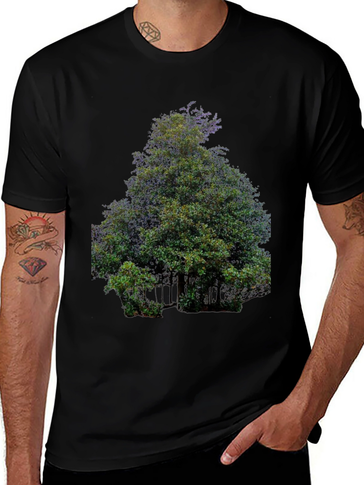 Nature Tree Graphic Print Black T-Shirt
