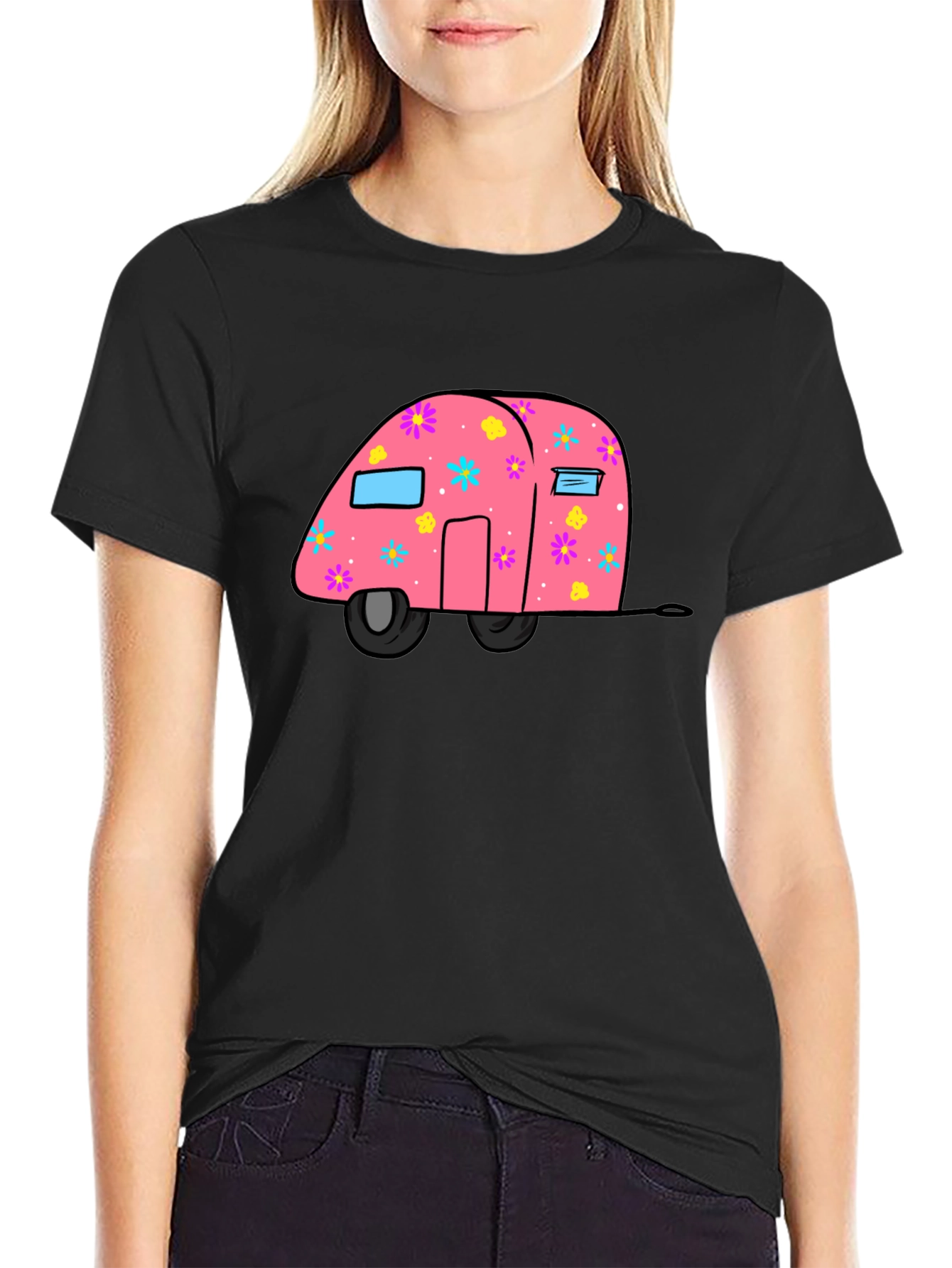 Pink Floral Camper Graphic T-Shirt