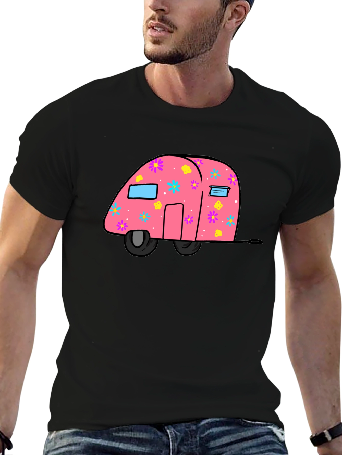 Pink Floral Camper Graphic T-Shirt