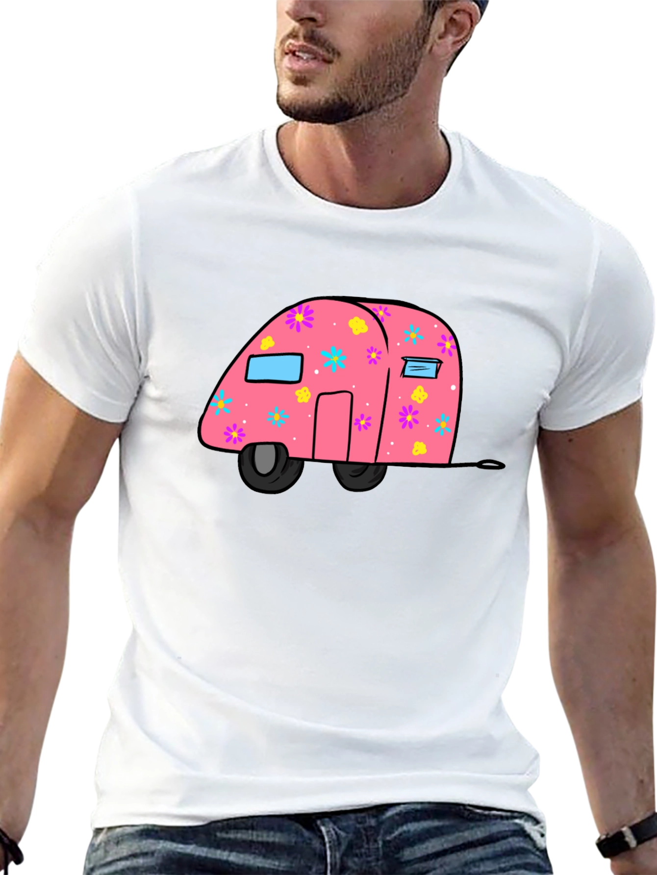 Pink Floral Camper Graphic T-Shirt