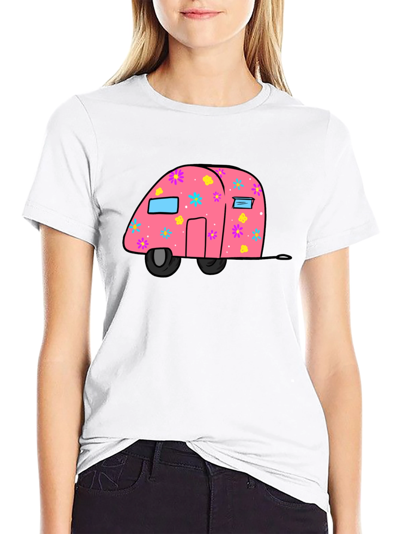 Pink Floral Camper Graphic T-Shirt