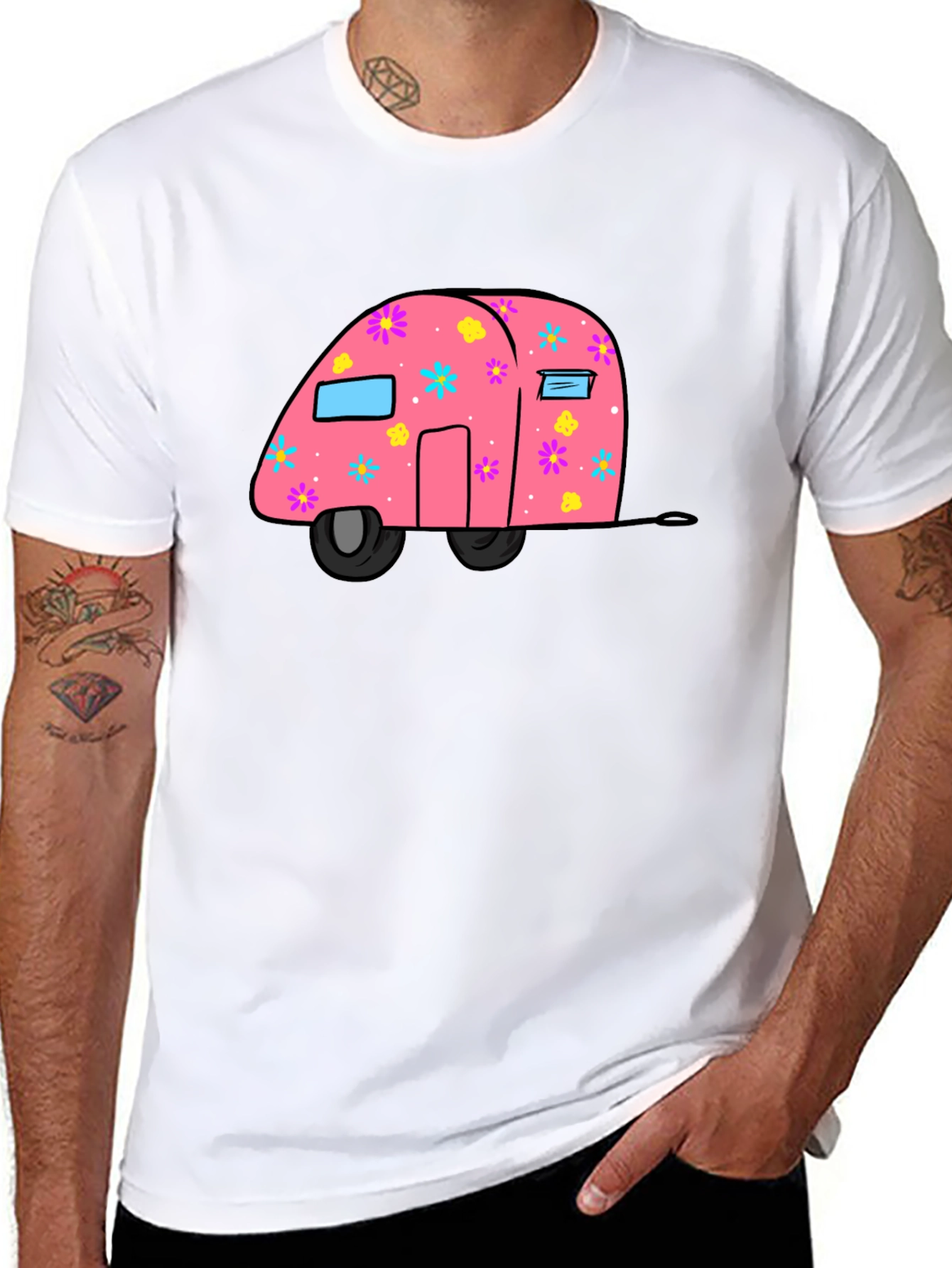 Pink Floral Camper Graphic T-Shirt