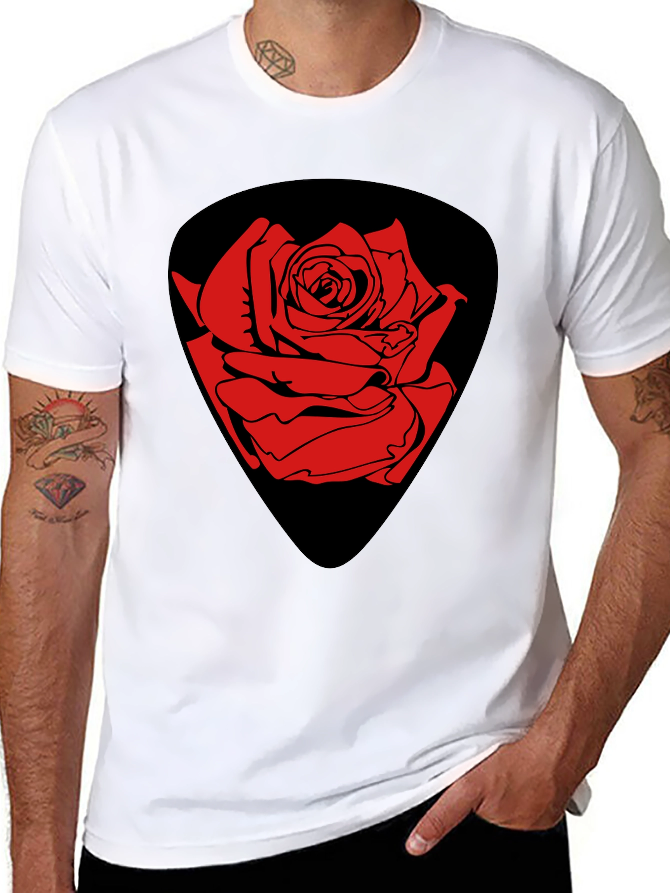 Rose Guitar Pick Graphic T-Shirt - Classic Black