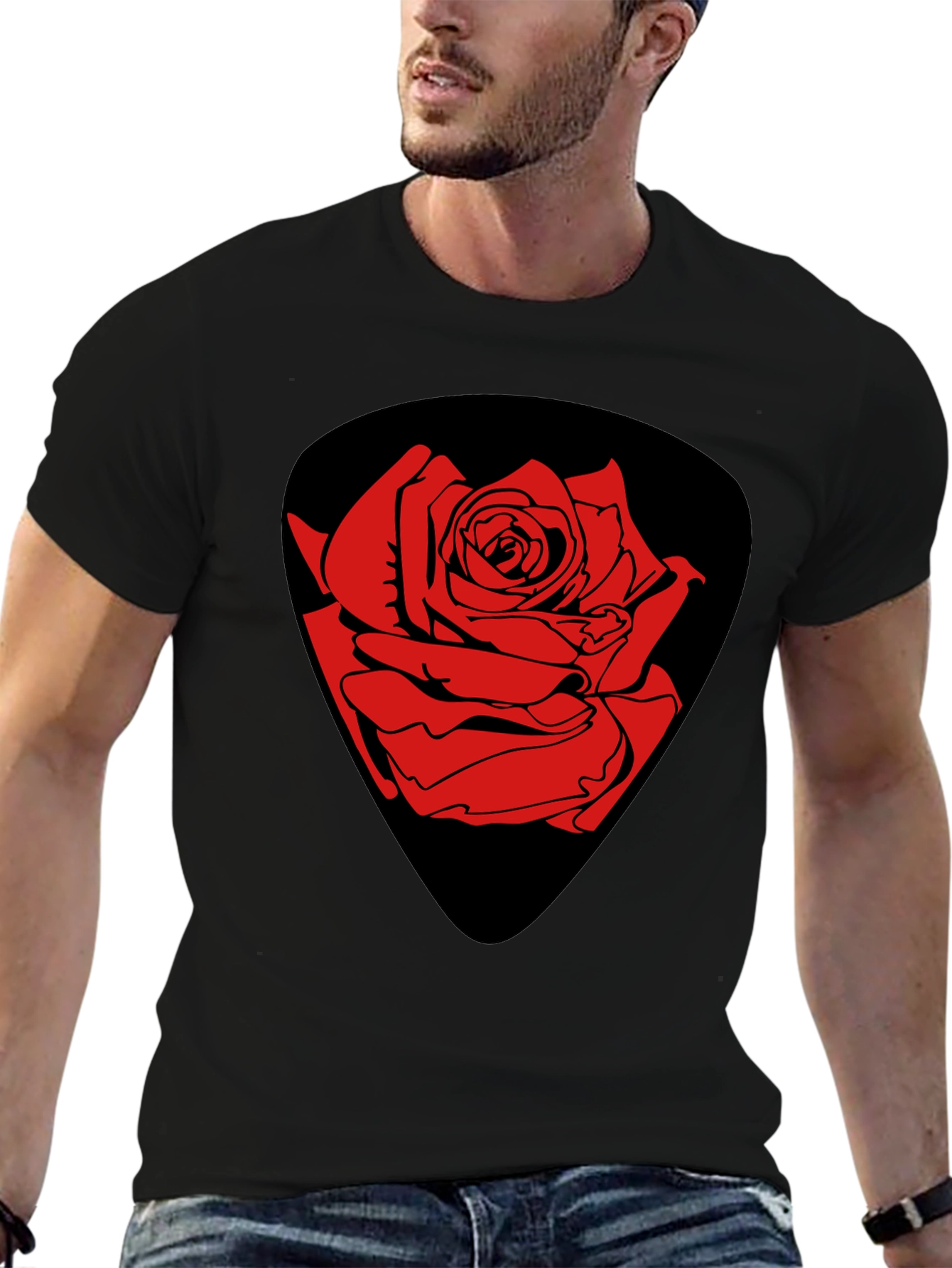 Rose Guitar Pick Graphic T-Shirt - Classic Black
