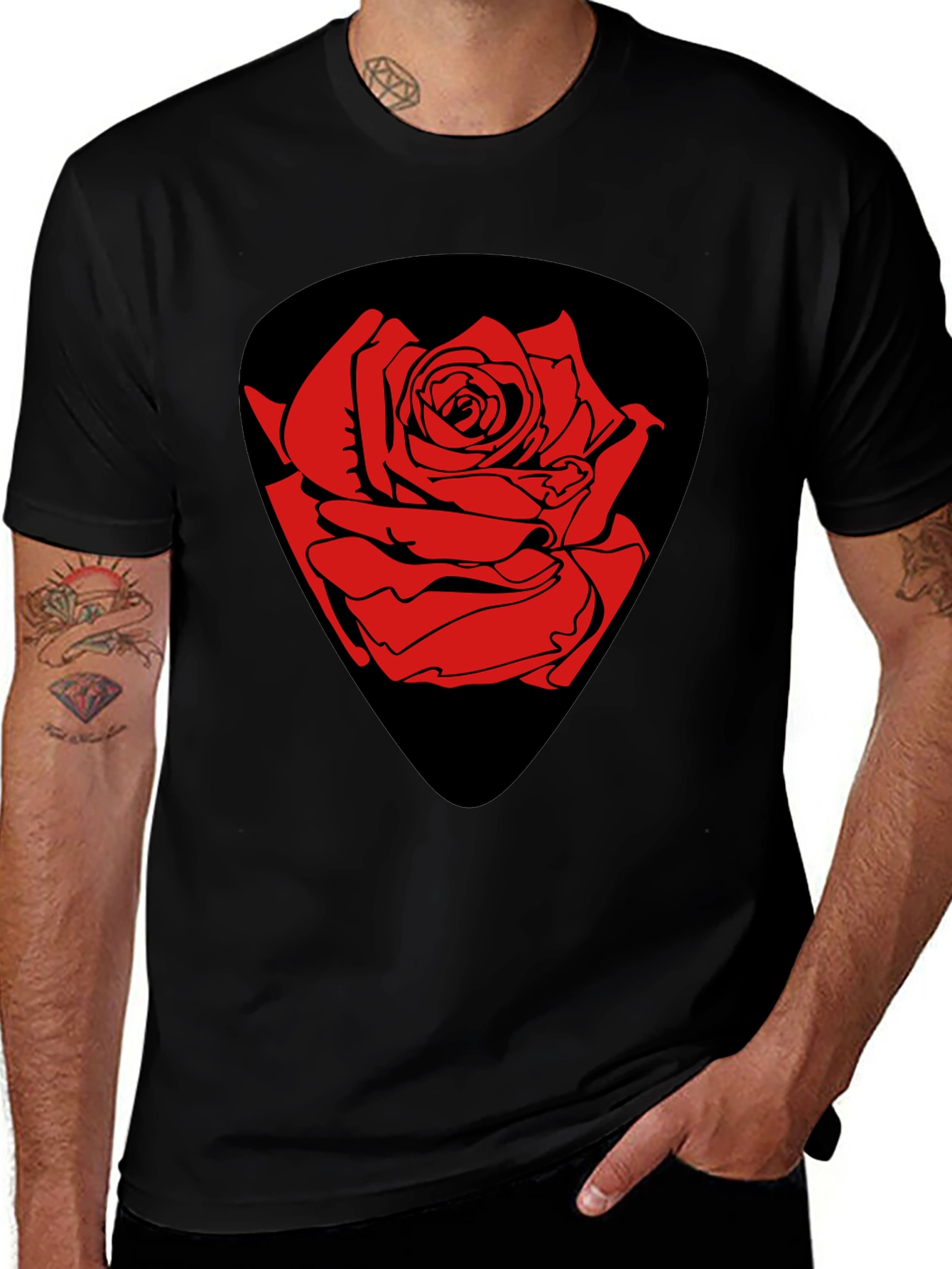 Rose Guitar Pick Graphic T-Shirt - Classic Black