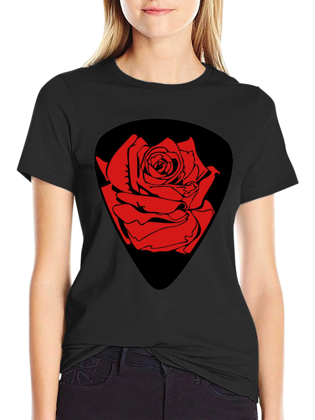 Rose Guitar Pick Graphic T-Shirt - Classic Black