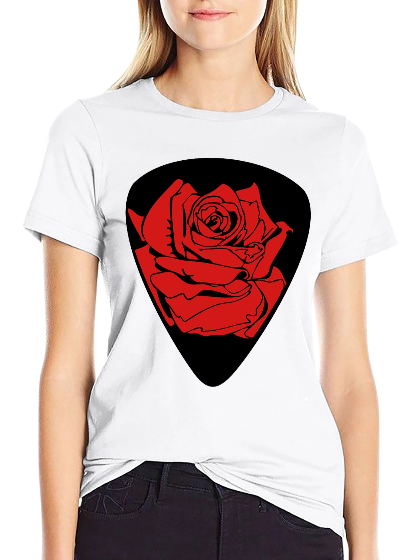 Rose Guitar Pick Graphic T-Shirt - Classic Black