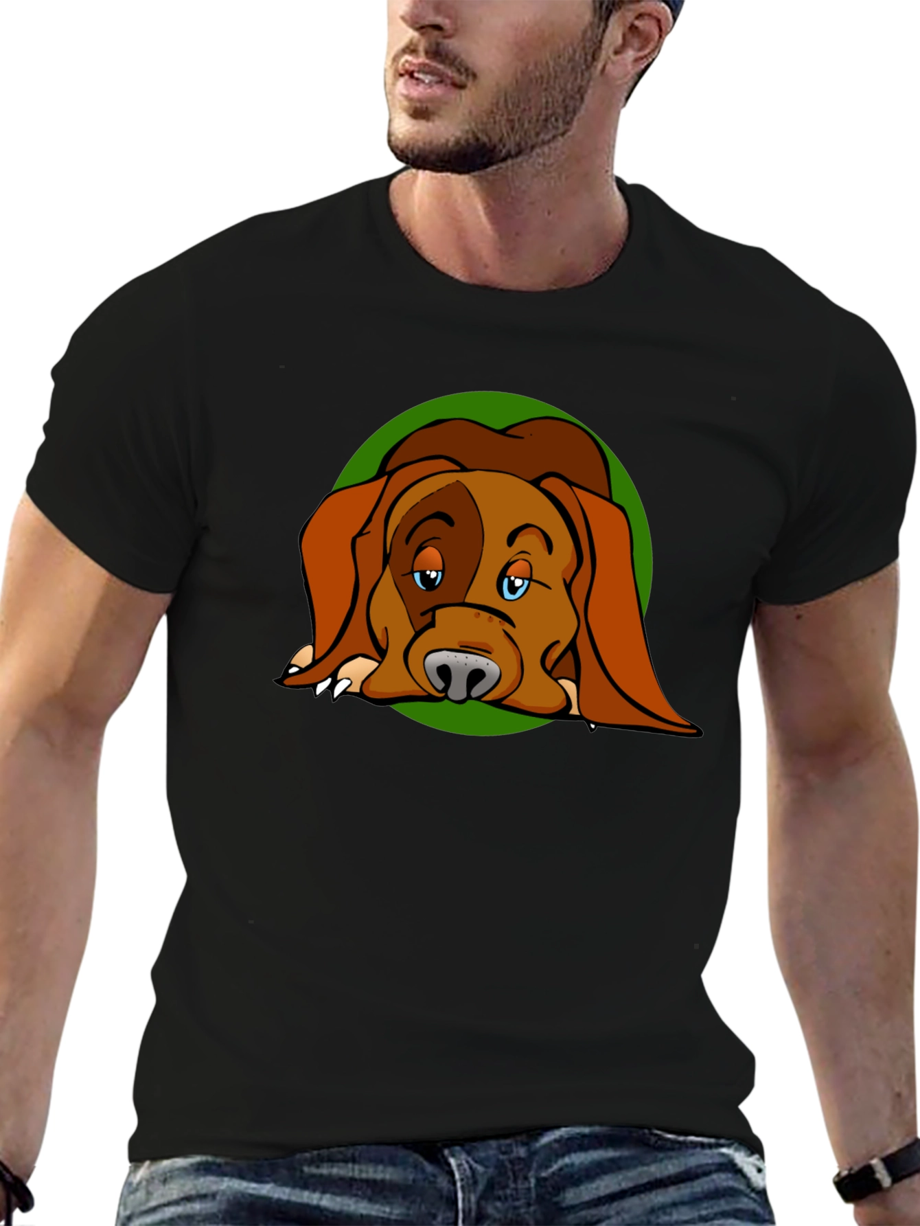 Dog Cartoon Graphic Black T-Shirt