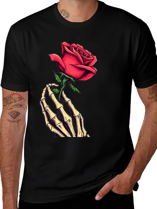 Rose & Skeleton Hand Graphic Tee - Dark Style