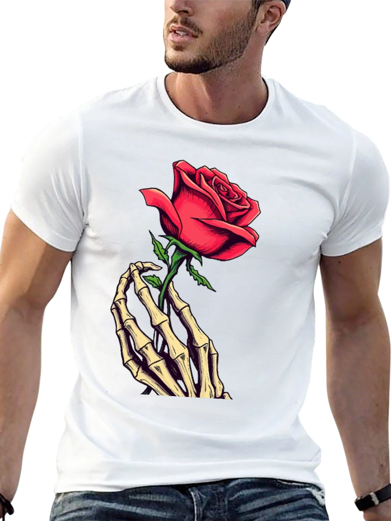 Rose & Skeleton Hand Graphic Tee - Dark Style