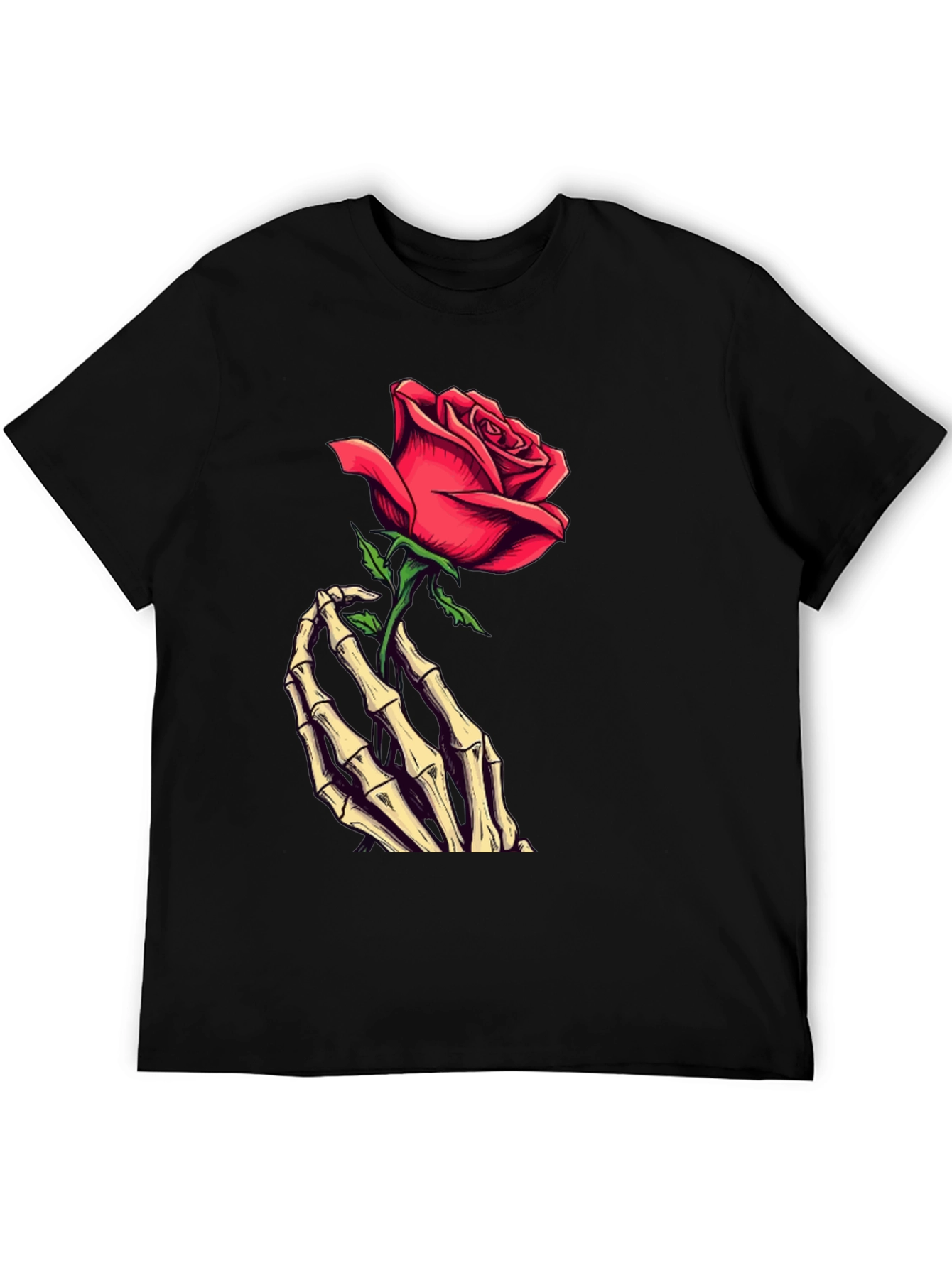 Rose & Skeleton Hand Graphic Tee - Dark Style