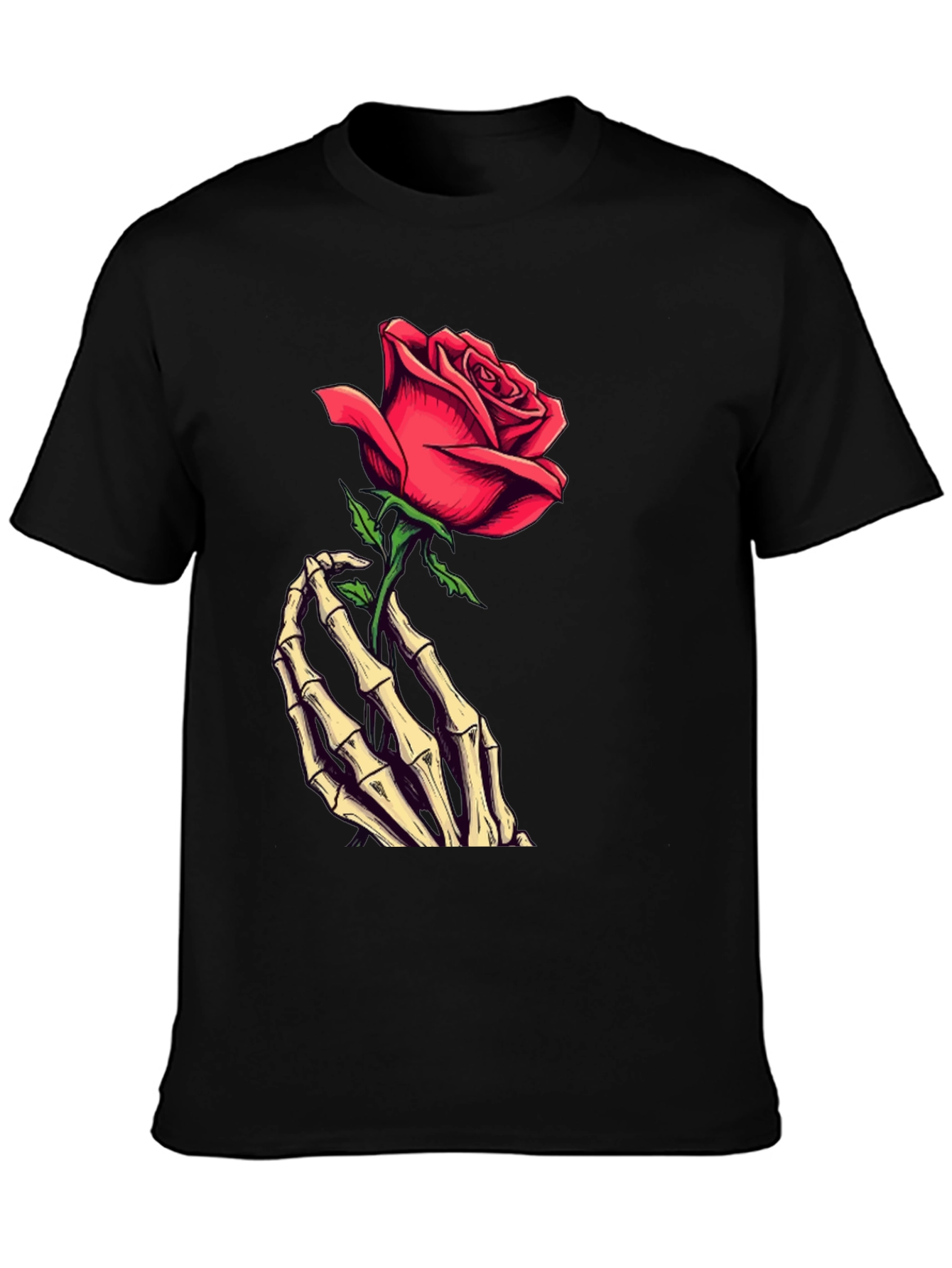 Rose & Skeleton Hand Graphic Tee - Dark Style