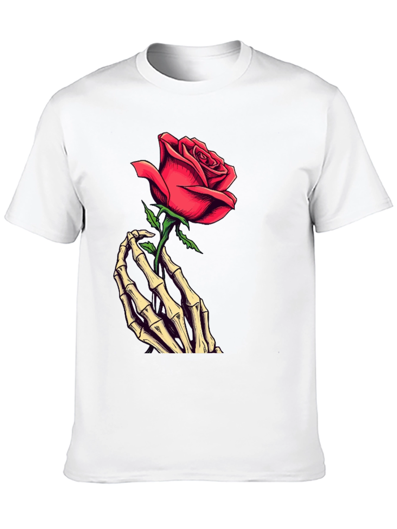 Rose & Skeleton Hand Graphic Tee - Dark Style