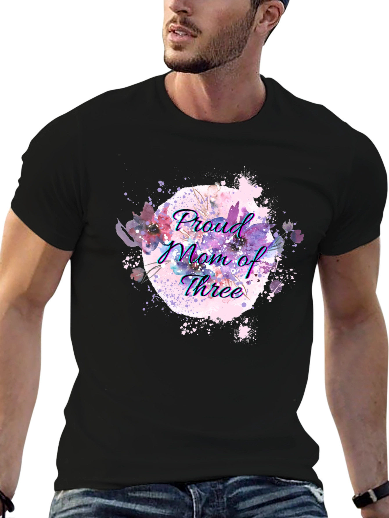 Proud Mom of Three Black T-Shirt