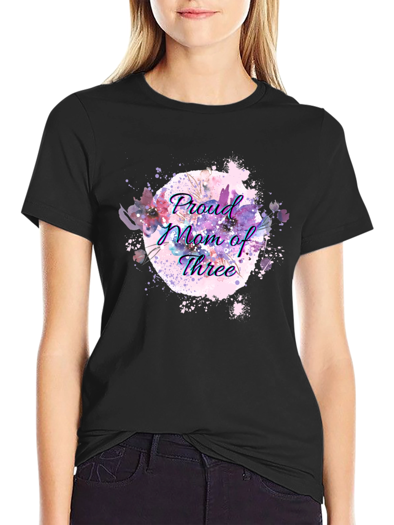 Proud Mom of Three Black T-Shirt