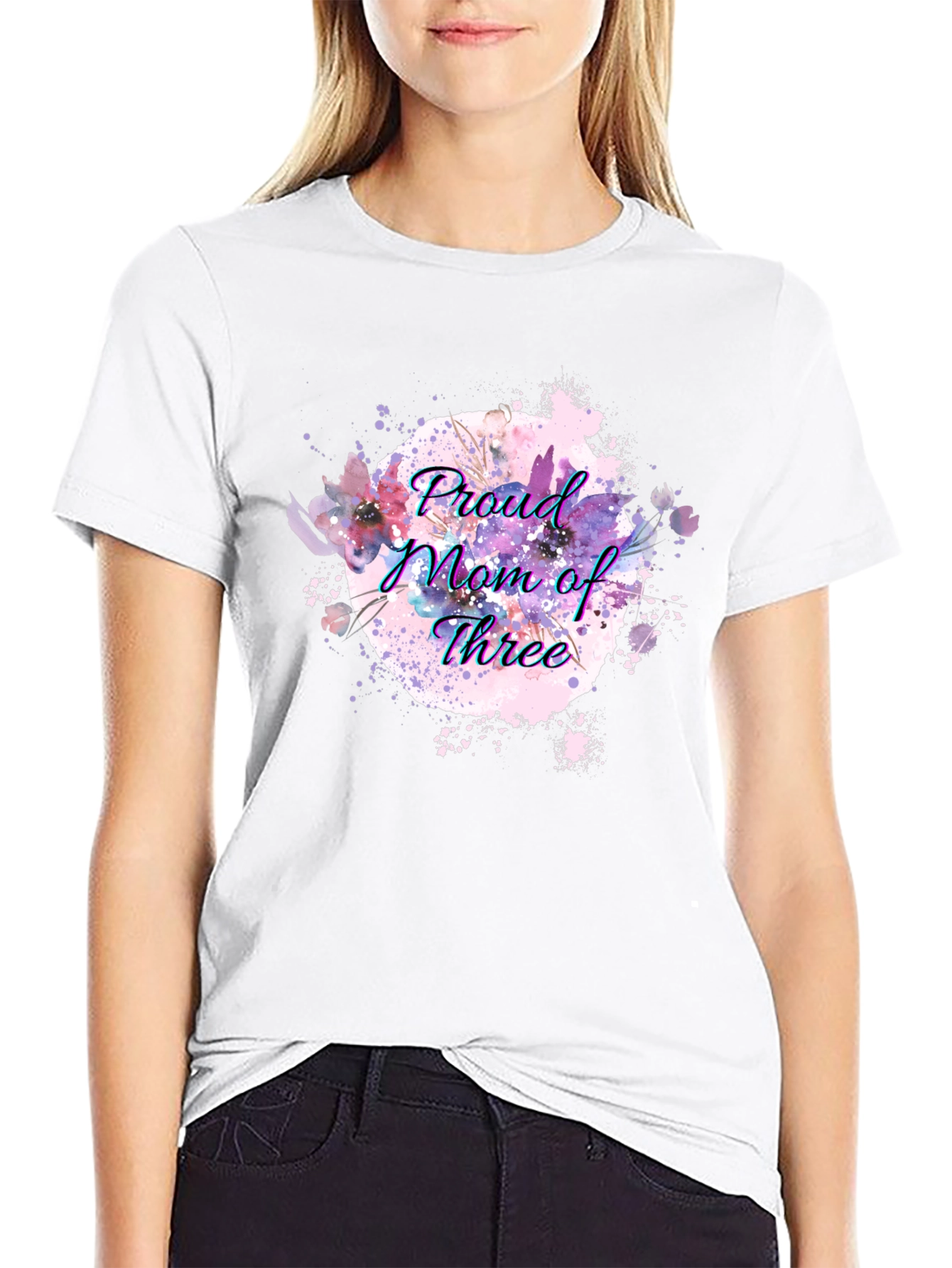 Proud Mom of Three Black T-Shirt