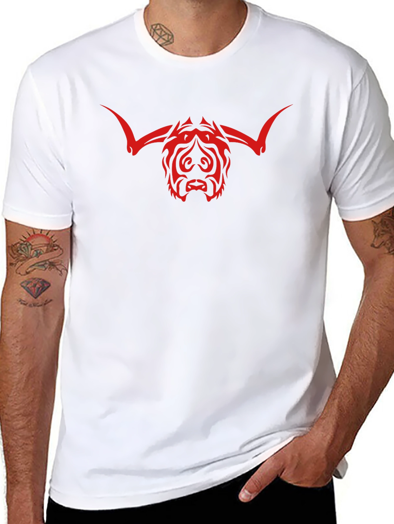 Bull Head Tribal Graphic Print Black T-Shirt