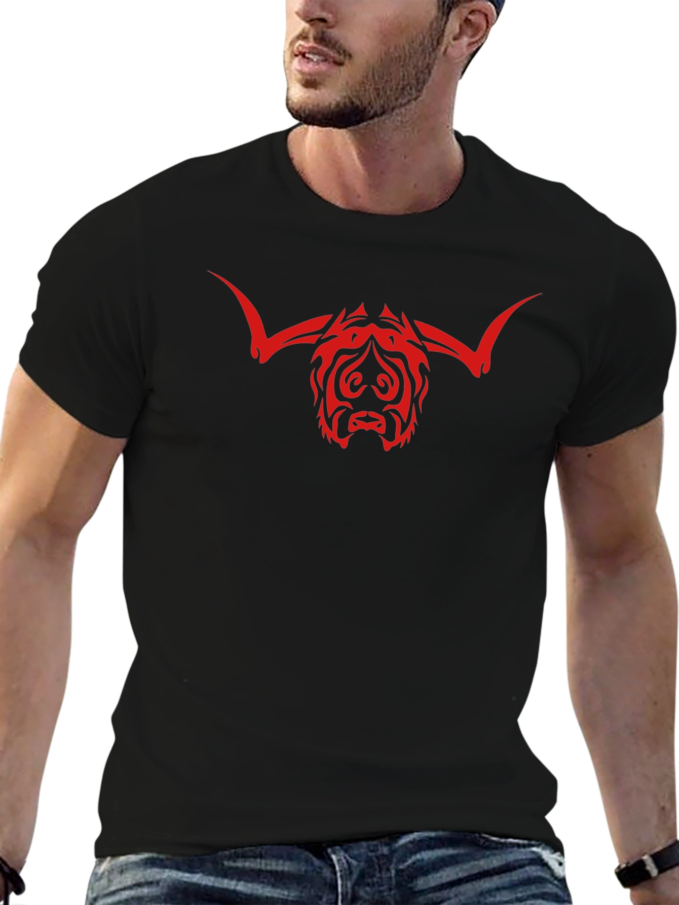 Bull Head Tribal Graphic Print Black T-Shirt