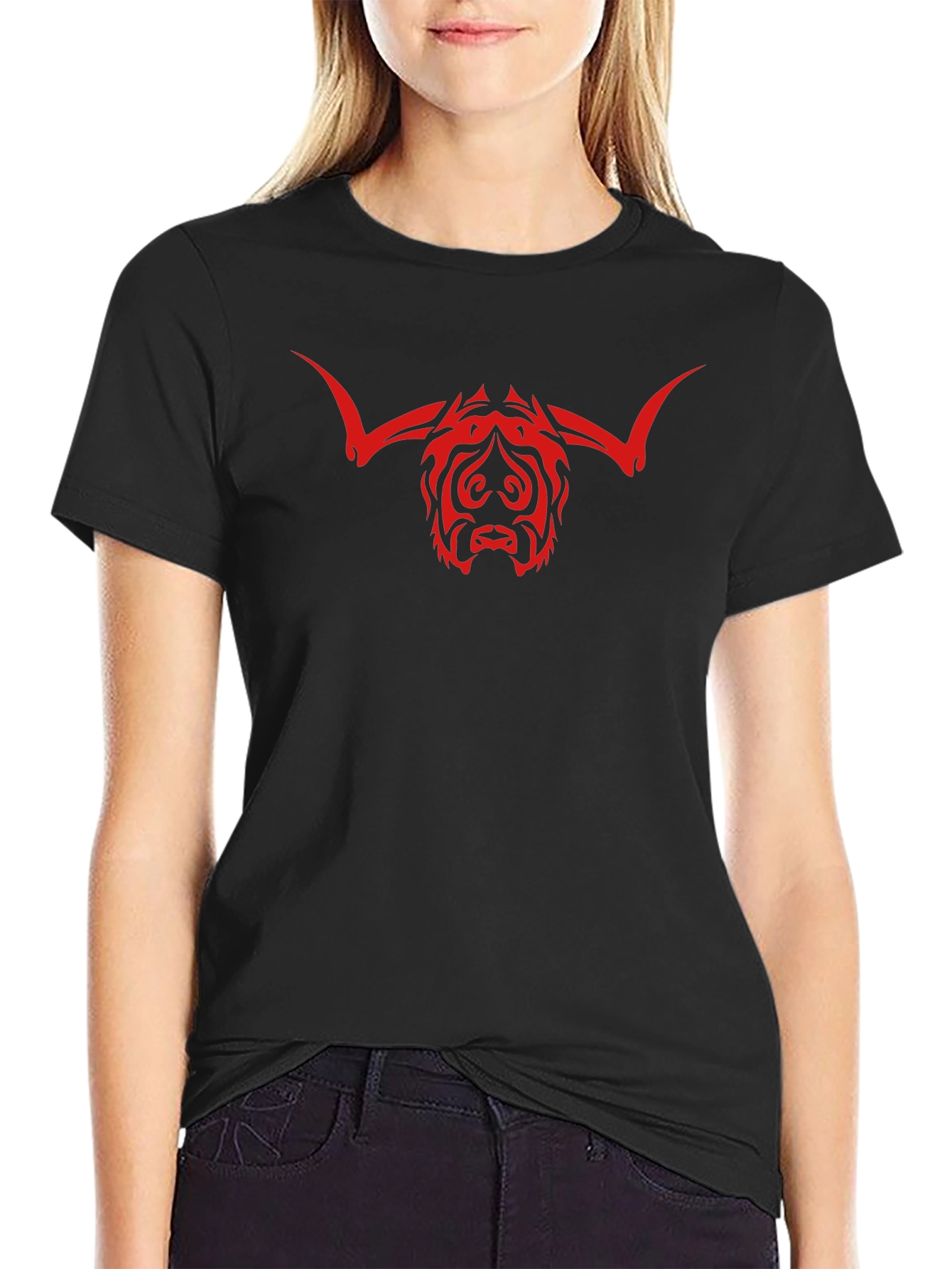 Bull Head Tribal Graphic Print Black T-Shirt