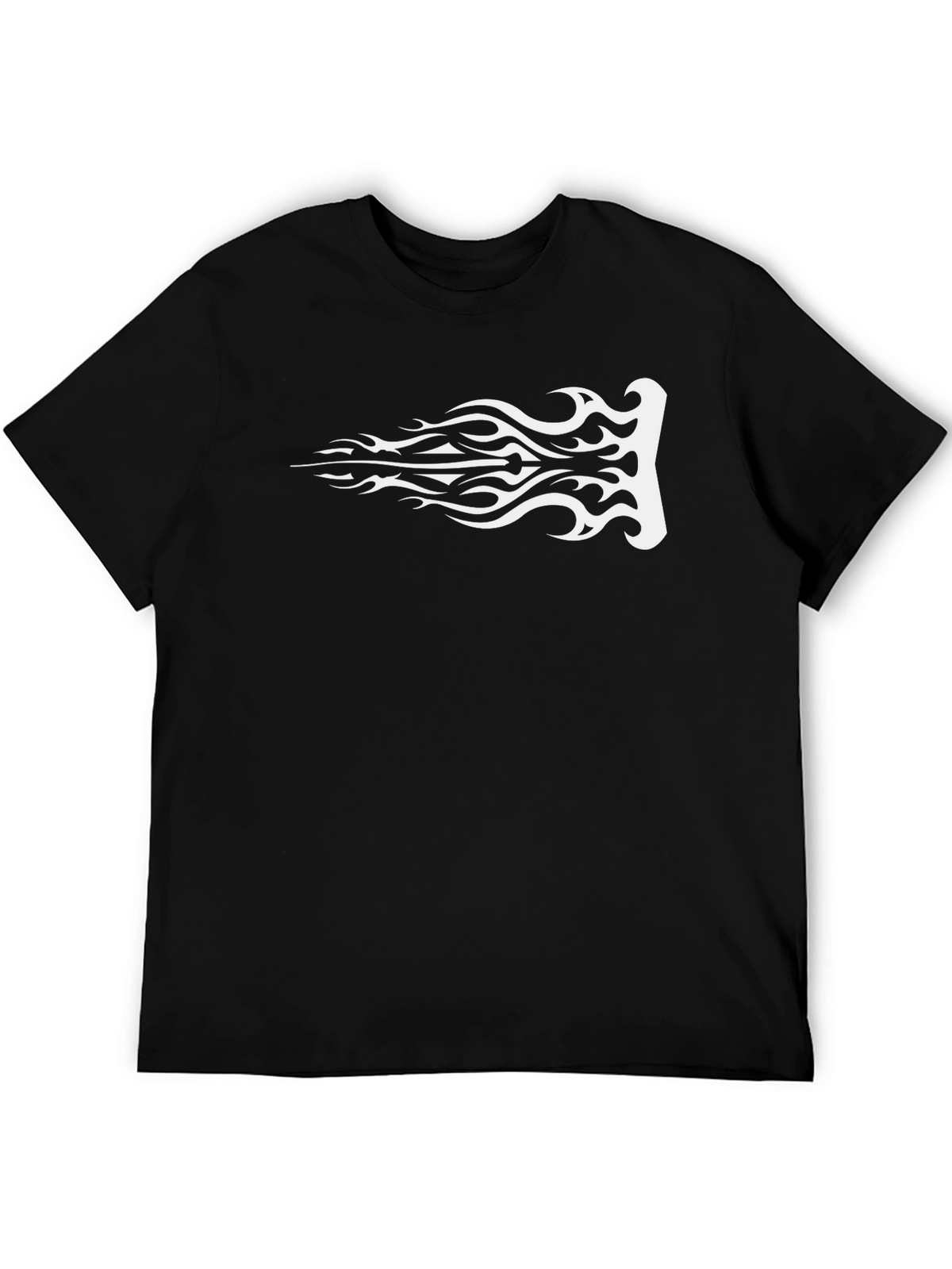 Mens Black T-Shirt with White Tribal Flame Graphic