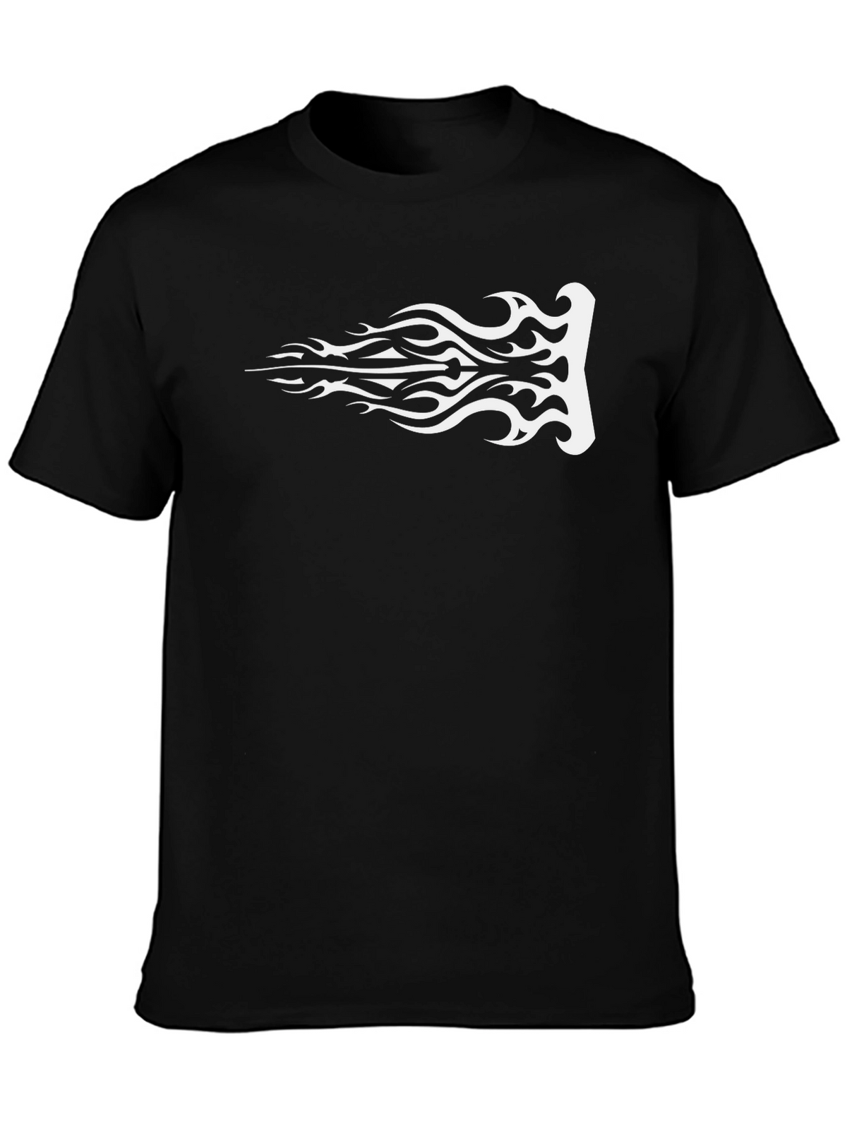 Mens Black T-Shirt with White Tribal Flame Graphic