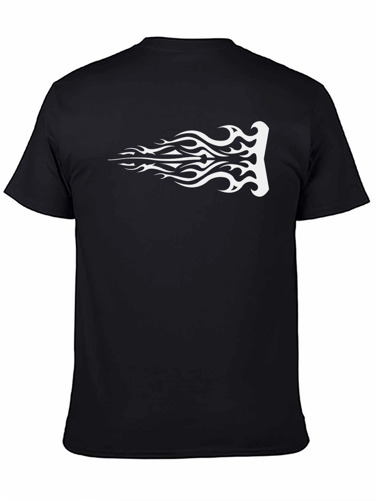 Mens Black T-Shirt with White Tribal Flame Graphic