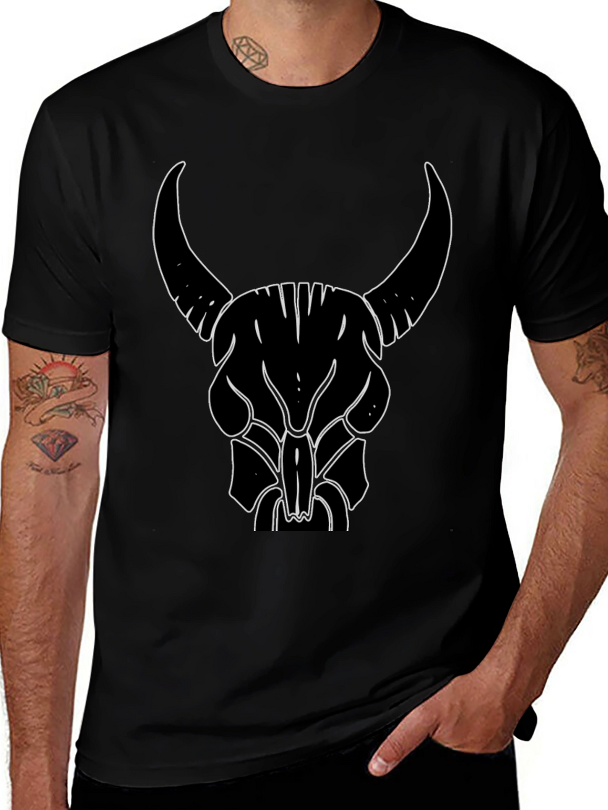 Bull Skull Graphic Tee - Black Cotton T-Shirt
