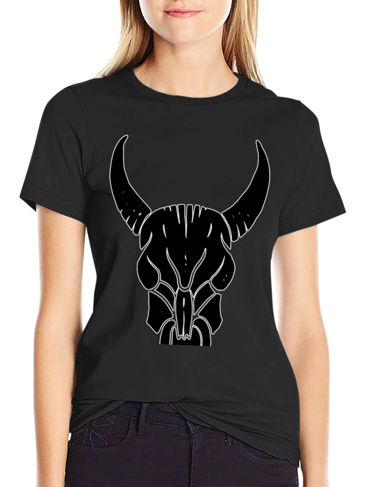 Bull Skull Graphic Tee - Black Cotton T-Shirt