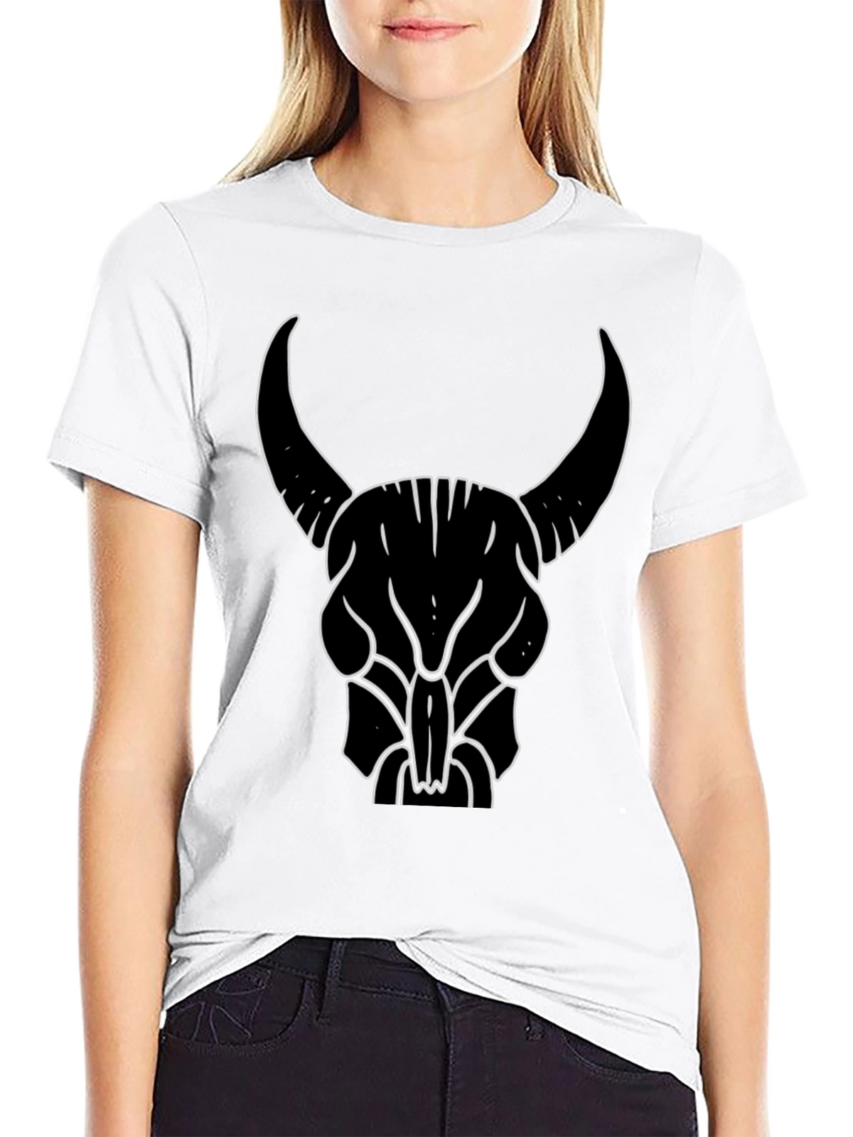 Bull Skull Graphic Tee - Black Cotton T-Shirt