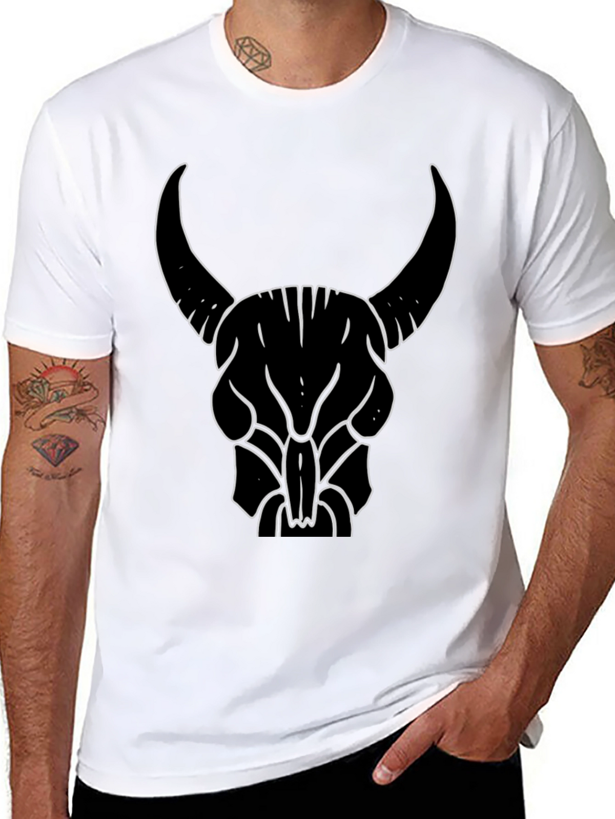 Bull Skull Graphic Tee - Black Cotton T-Shirt