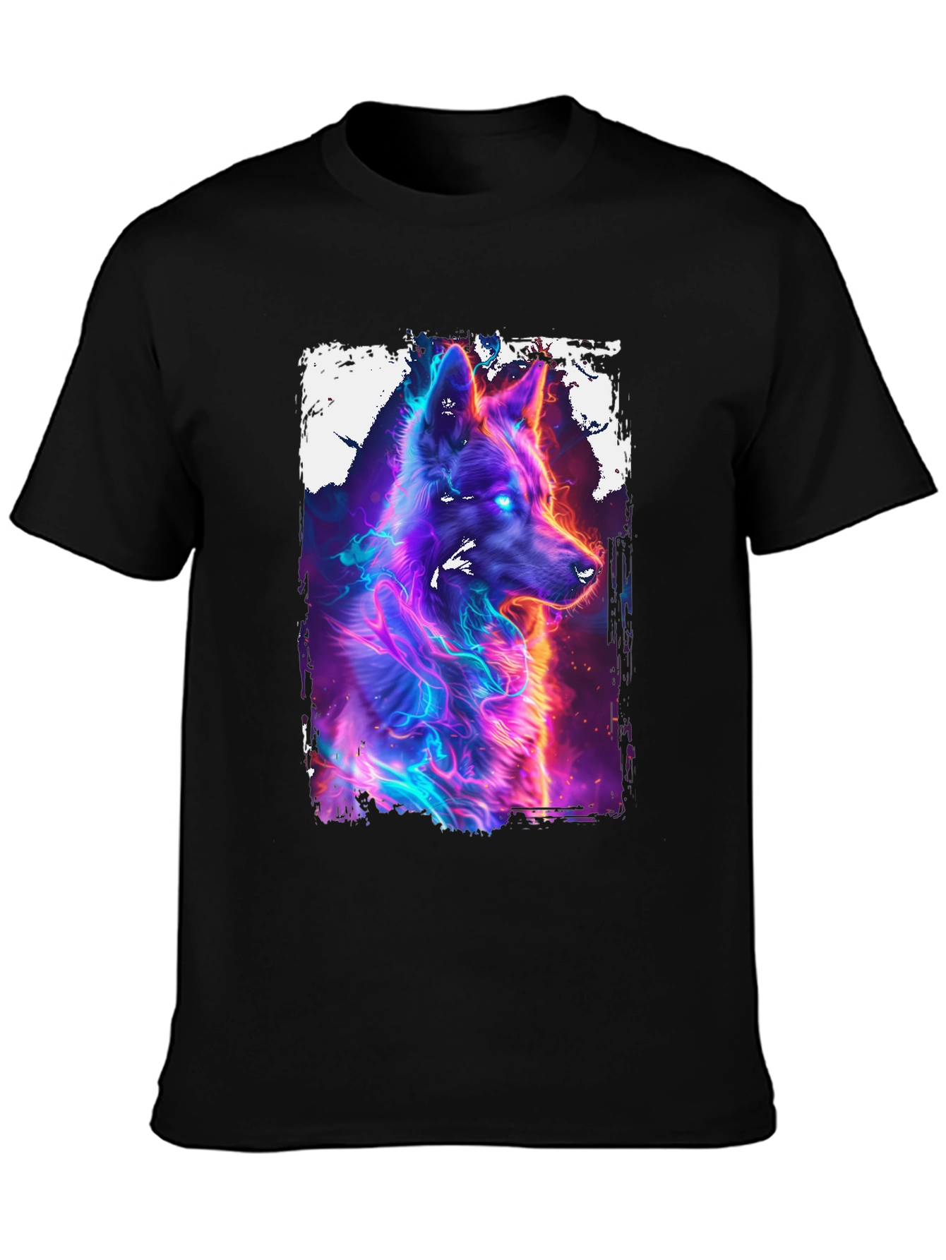 Neon Wolf Graphic Black T-Shirt