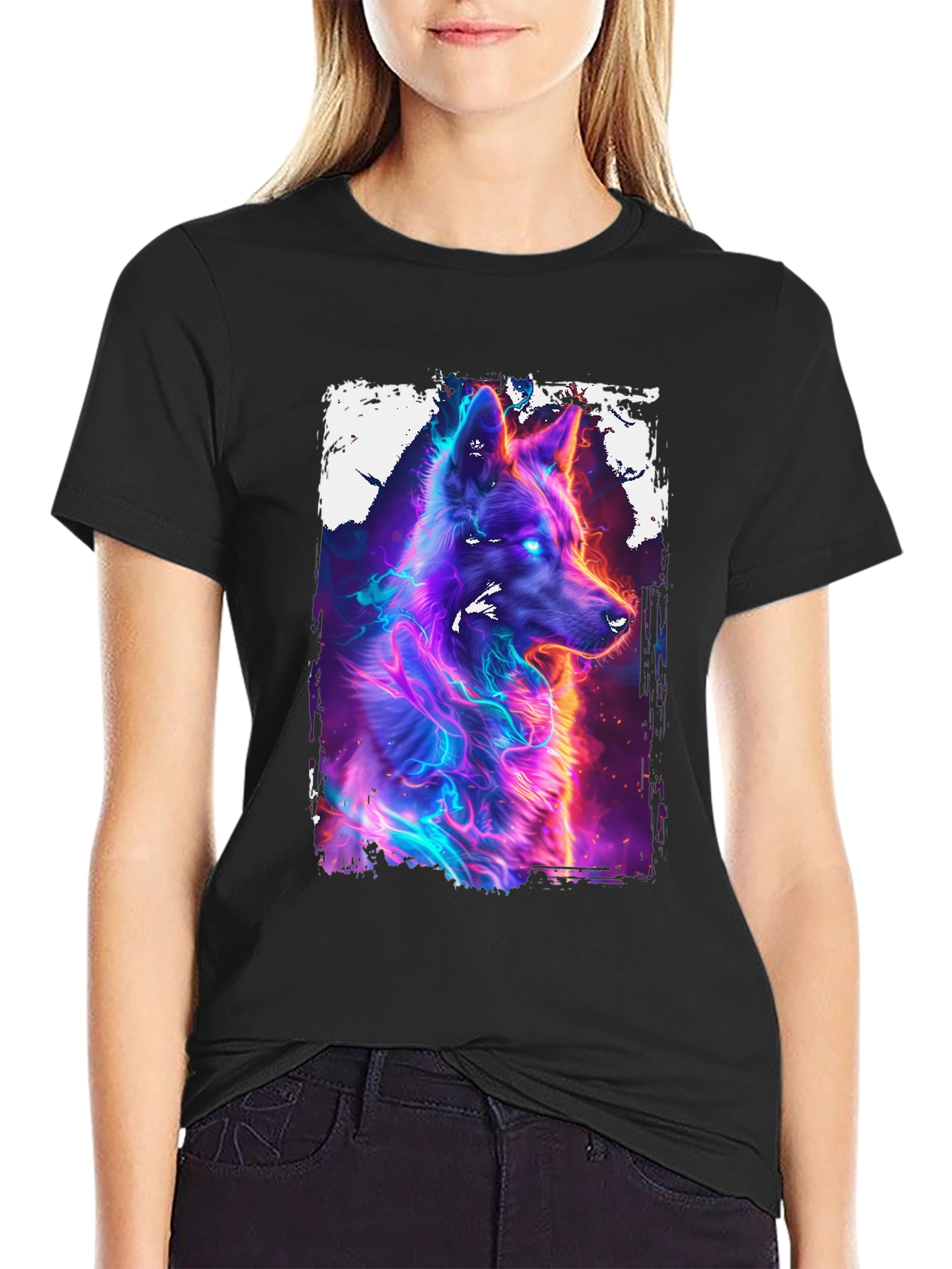 Neon Wolf Graphic Black T-Shirt