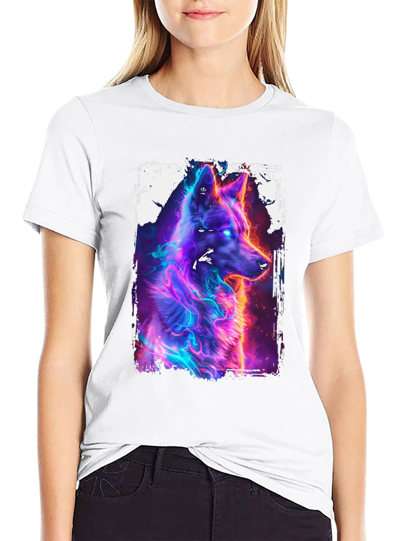 Neon Wolf Graphic Black T-Shirt