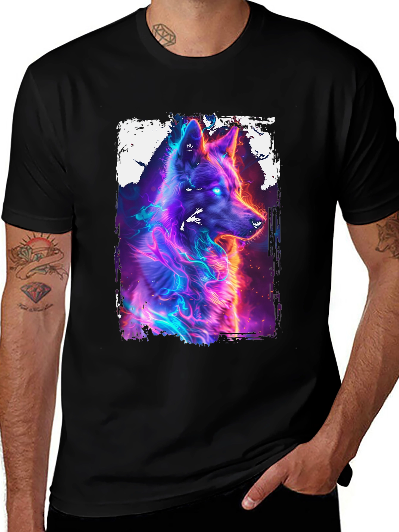 Neon Wolf Graphic Black T-Shirt