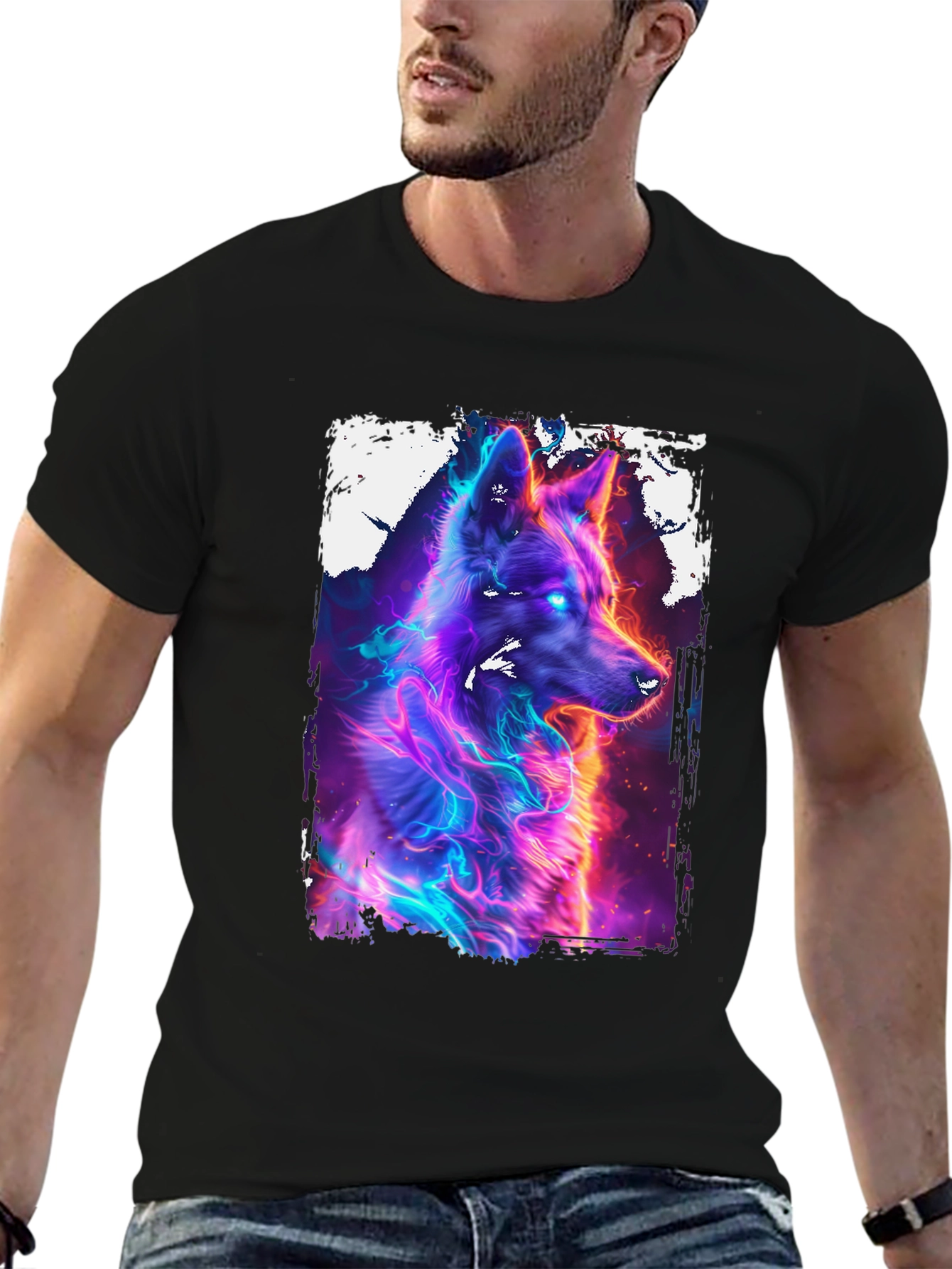 Neon Wolf Graphic Black T-Shirt