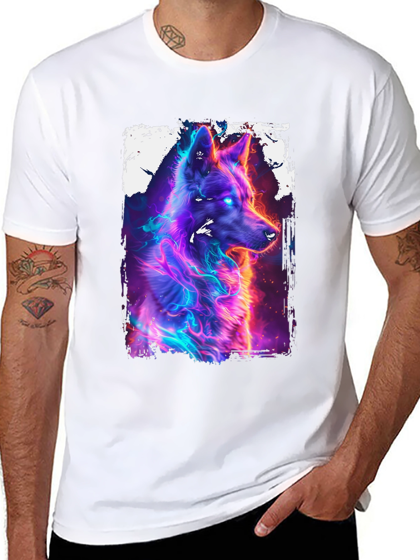 Neon Wolf Graphic Black T-Shirt
