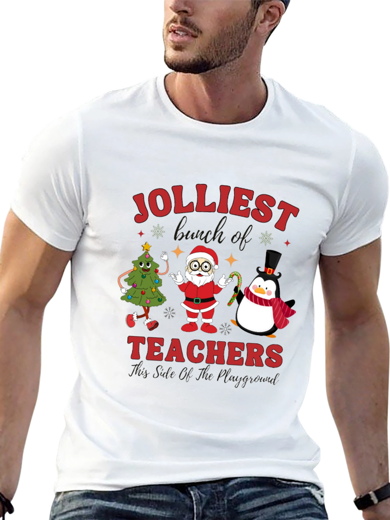 Jolliest Teachers Christmas Graphic T-Shirt