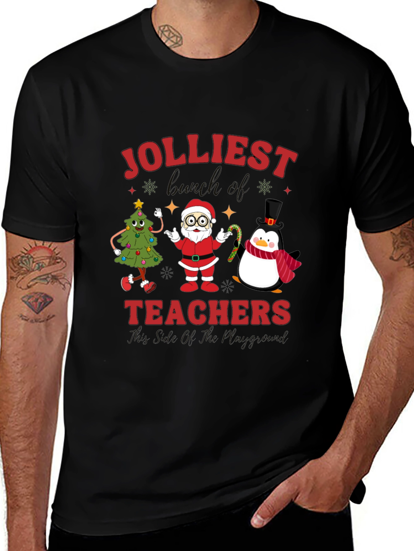Jolliest Teachers Christmas Graphic T-Shirt