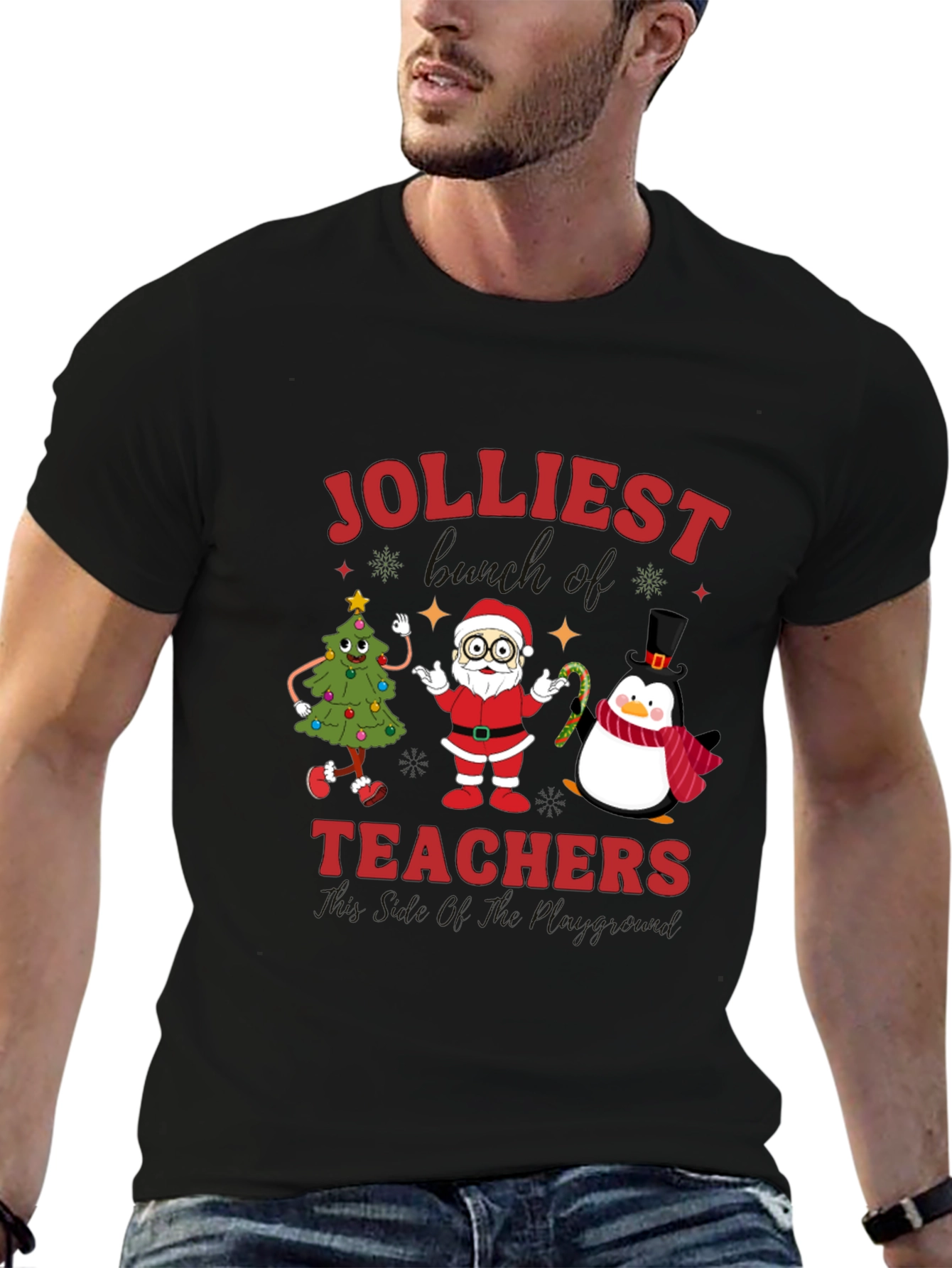 Jolliest Teachers Christmas Graphic T-Shirt