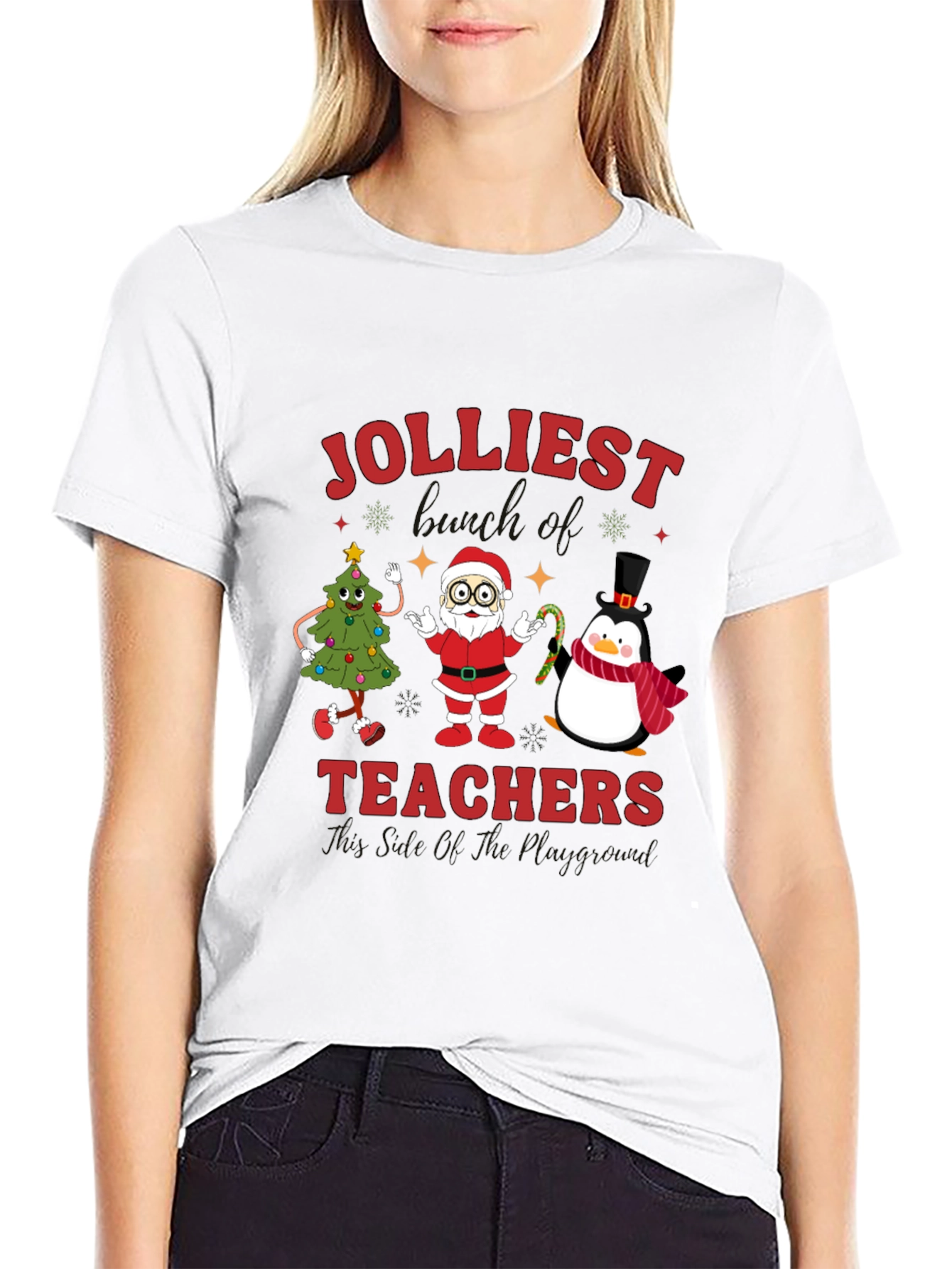 Jolliest Teachers Christmas Graphic T-Shirt