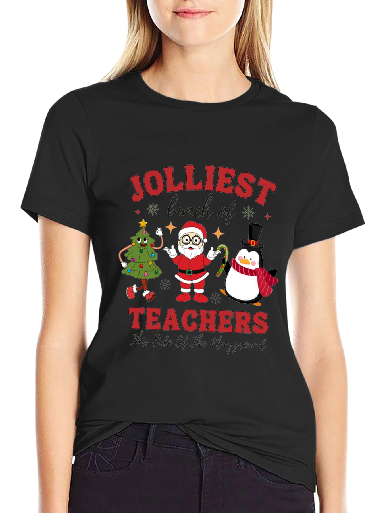 Jolliest Teachers Christmas Graphic T-Shirt